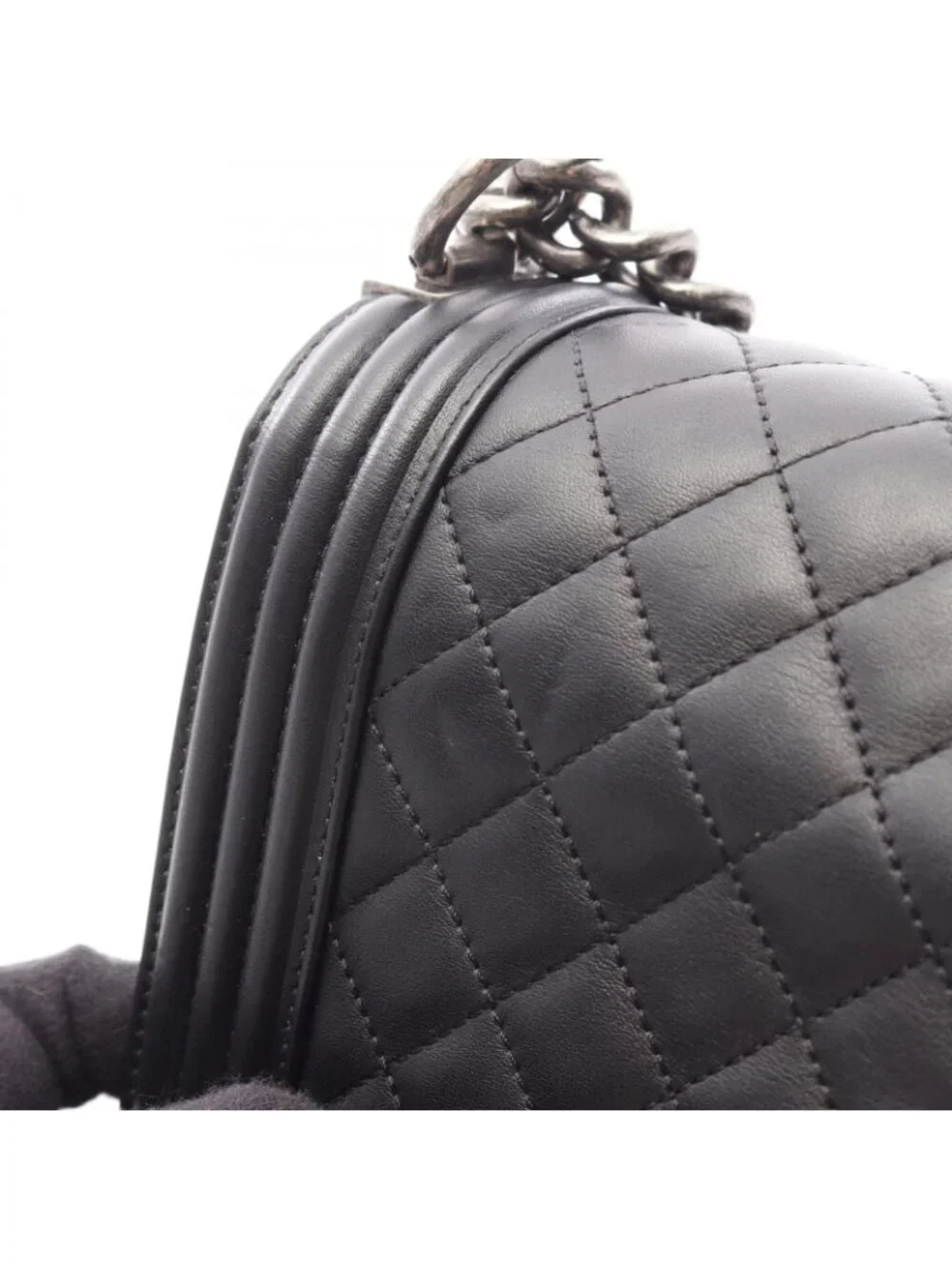 Chanel Shoulder Bag Boy Antique Silver Black Lambskin Boy Chain